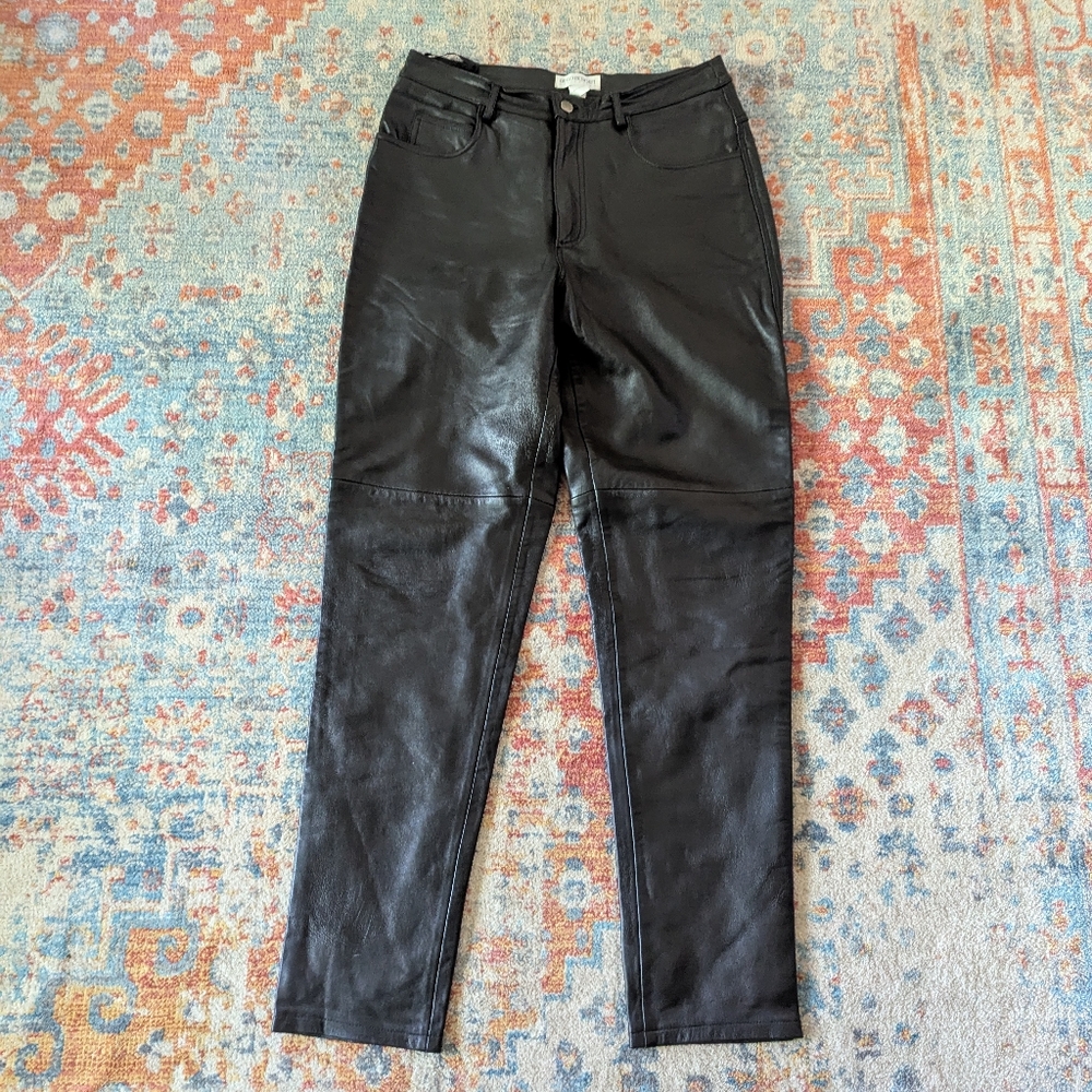 Hugo Buscati Collection Women’s 10 Black Leather Pants Thigh Seam Tapered Leg